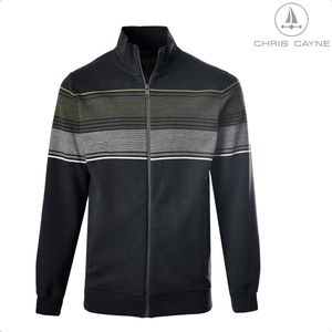 Chris Cayne heren vest - maat M - kleur navy/offwhite/groen - vest met rits - met steekzakken - streeppatroon - pique