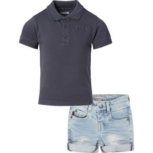 Noppies - Koko Noko - Kledingset - 2delig - Jongens - Short Blue Jeans - Shirt Polo Giresum Ebony Donker grijs - Maat 110