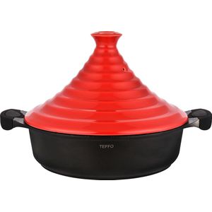 Teffo Tajine - Luxe Aluminium Tajine inductie - Ø 32cm - Geschikt voor 4-8 personen - Rood / Zwart