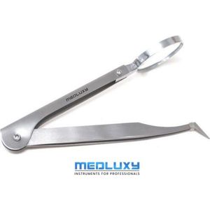 MEDLUXY® - Splinterpincet met Vergrootglas (loep verstelbaar) - Gebogen / Gehoekt / Haak tip - 13 cm (Pincet)