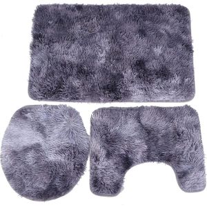 Tapijtset voor Badkamer en Toilet - Paars Shag-kleed - Antislip en Wasbaar - 3-delig .