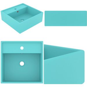 vidaXL Wastafel met overloop vierkant 41x41 cm keramiek mat lichtgroen - Luxe Wasbak - Luxe Wasbakken - Keramische Wastafel - Keramische Wastafels