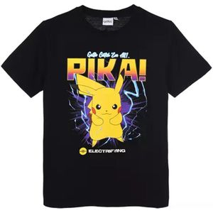 Pokémon T-Shirt Kinderen Zwart – Pikachu Print – 100% Katoen – Gotta Catch ’Em All – Maat 134/140