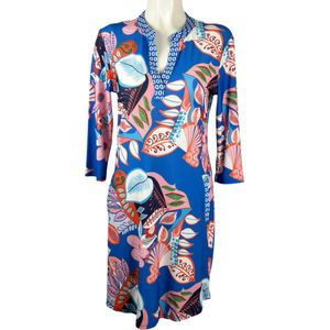 Angelle Milan - Travelkleding voor dames - Blauw/Roze Jurk - Ademend - Kreukherstellend - Duurzame zomerjurk - Maat XL - in 5 maten!