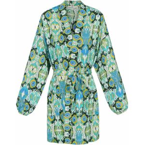 Kimono - Jasje - Bloemen- Kort Model - Blauw/Groen - Maat L