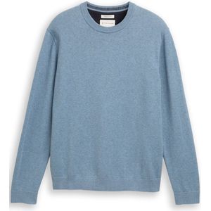 Tom Tailor - Pullovers - Faded Blue Mêlee - Trui met Ronde Hals en Geborduurd Logo