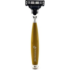 Luxe Geel Baard en Snor 3 Rand Compatibel Scheren Scheermes Perfecte Schoon Scheer Veiligheidsscheermes voor Heren (3 Blade Safety Razor)