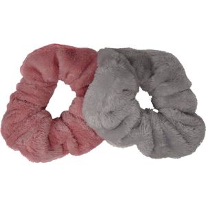 Jessidress® Elastieken Sterke Haar elastieken XL Scrunchies - Grijs/Roze