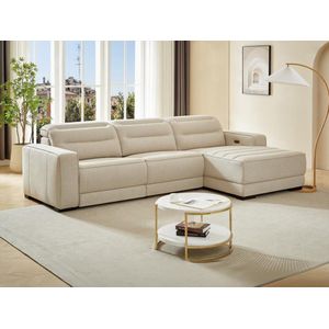 Elektrische relaxbank met rechtse hoek in beige stof BROTENI L 300 cm x H 84 cm x D 172 cm