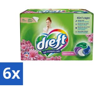6 x Dreft - Wasmiddelcapsules - Touch of Pink - Geurige verzorging - 16 Wasbeurten - Wasmiddelcapsules - Plasticvrije Verpakking - Duurzaam Wassen - Wasmiddel - Wascapsules