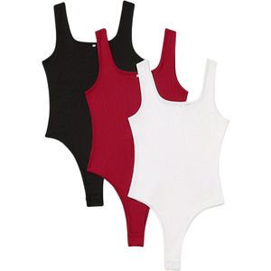 Nivard Bodysuit Dames - Jumpsuit - Corrigerend Ondergoed - Body plunge - Lingerie - Setje Vrouwen - 3 Pcs - Zwart/Wit/Rood - Maat M