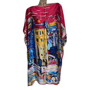 Kaftan -Tuniek - Jurk - Satijn van Viscose - Zijde Onesize 38-48 roze