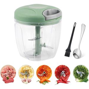 Groentesnijder, uiensnijder, multisnijder, handmatig 900 ml, uiensnijder met trekkoord, handmatige multihakmolen geschikt voor groenten/knoflook/vruchten (groen)