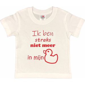 Shirt Aankondiging zwangerschap ""Ik ben straks niet meer in mijn eendje | korte mouw | wit/rood | maat 98/104 zwangerschap aankondiging bekendmaking