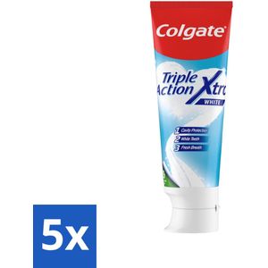 5 x Colgate Tandpasta Triple Action Xtra White 75 ml - Gaatjes - Tandglazuur - Vlekken - Mondverzorging