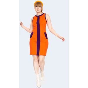 Voodoo Vixen - Contrast 60s Racer Bodycon jurk - L - Oranje