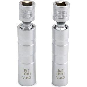 Nieuwe titel: 2 stuks Bougiesleutel 14 mm en 16 mm met magneet en flexibele universele 3/8 inch stopcontact - demontagegereedschap voor autoreparatie