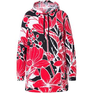 MIAMODA - Dames - Hoodie bloemenpatroon capuchon lange mouwen - Neonrood - Maat 42
