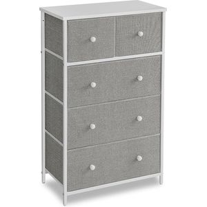 Ladekast, Stoffen Opbergkast Met 5 Lades, Dressoir, Voor Woonkamer, Hal, Kinderkamer, Lichtgrijs En Wit