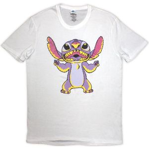 Disney Lilo & Stitch - Purple Stitch Heren T-shirt - S - Wit