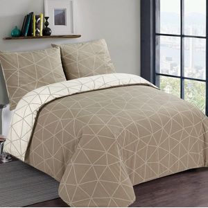 VISION - Hugo - Dekbedovertrekset - Beige - Tweezijdig Omkeerbaar - 240 x 220 cm - 100% Katoen Flanel
