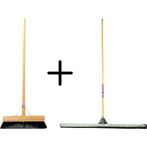 Synx Tools Paardenhaar 30cm + Vloertrekker 100cm met Steel 150cm - Kamerveger – Vloerreiniger – Moppen – Zachte binnenbezem met steel 130cm