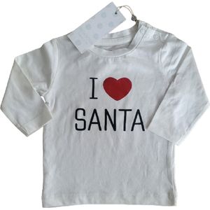 Baby Kerst shirtje maat 62 creme kleur met opdruk 'I love Santa'- Baby kerstshirt met lang mouwen
