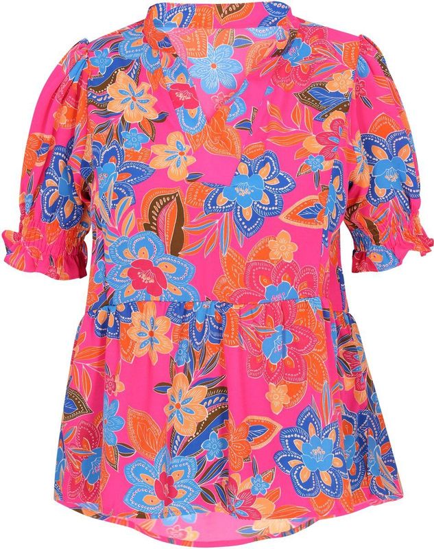 usha - FESTIVAL - Blouse - Blauw - Losse Pasvorm - Bloemenprint