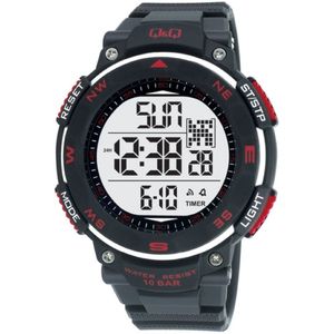 Q&Q-Heren-Horloge-Digitaal-Waterdicht-10BAR-Zwemmen/Sporten-Rubber-Backlight-Stopwatch-Dual Time-Countdown Timer-5 alarmen in te stellen-42MM-Rood/Zwart