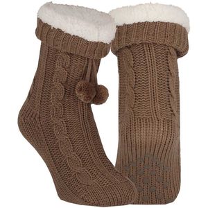Apollo Huissloffen - kinderen - gebreid - slofsokken - donkerbruin - one size maat 36/41 - fleece
