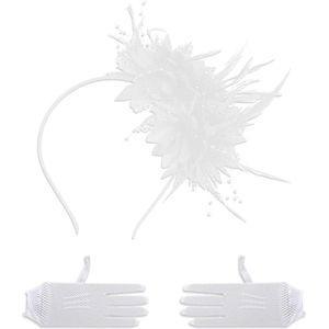 Hoofdband veren elegante retro bruidshaarband dames wit maskeradeaccessoires 1 stuk nethandschoenen 1 paar - 1 unità (Confezione da 1) .