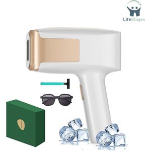 LifeStages - Laser Ontharingsapparaat - Permanent IPL-ontharingsapparaat met Saffier-koelsysteem - Pijnloze Ontharingsmachine voor Thuis - Onbeperkte Flitsen voor Gezicht, Benen, Armen, Oksels, Bikini, Hele Lichaam - Wit