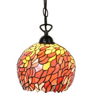 Hanglamp Tiffany Ø 24x170 cm  Oranje Metaal Glas Rond Hanglamp Eettafel Hanglampen Eetkamer Glas in Lood