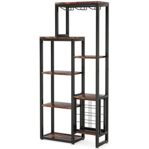 Wijnrek - Drankkast - Wijnkast - Wijnglashouders - Flessenhouders - Industrieel - Hout en metaal - 175x80x31.5