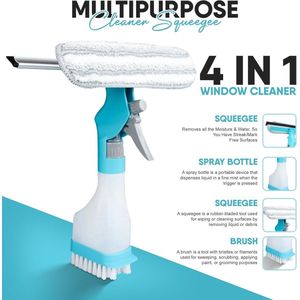 Soroh® - Raamtrekker met sproeifunctie - 4-in-1 glasreinigerborstel - multifunctionele raamreiniger voor schrapen - afvegen - schrobben en spuiten - spiegel - raam - glas - tegels - schoonmaakgadgets - ramenwisser - ruitenreiniger