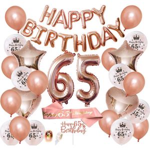 Joya Party® 65 Jaar Verjaardag Versiering | Roségoud | Versiering Verjaardag | Feestversiering | Feestpakketten | Feestversiering Pakketten