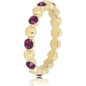 My Bendel - Smalle goudkleurige ring met paarse steentjes - Smalle goudkleurige ring met paarse steentjes - Met luxe cadeauverpakking