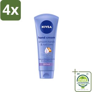 NIVEA - Handcrème - Zachte Handen & Nagelverzorging - Natuurlijke Macadamia & Lotusbloem - 100 ml - Voordeelverpakking - 4 stuks - Handcrème - Verzorging handen