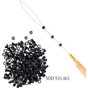 Thef - Set 500 Microringen - Micro Ring Loopnaald - Hairextensions- Haarverlenging - Haarstyling - Zwart