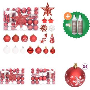 vidaXL 108 delige Kerstballenset rood en wit Kerstbalhaakjes Inclusief Onderhoudsset