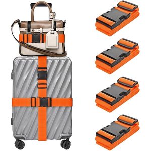 4 stuks bagageriemen kofferriem reisaccessoires, lengte bagagegesp slot voor reiskofferrugzak, oranje (5 x 200 cm)