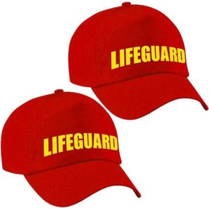 2x stuks lifeguard / strandwacht verkleed pet voor dames en heren - rood / geel - reddingsbrigade baseball cap - carnaval / kostuum