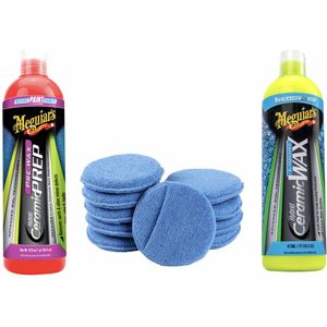Meguiar's Hybrid Ceramic Liquid Wax - Keramische Wax + 10 microvezel wax pads + Hybrid Ceramic Pre-Wax Prep
