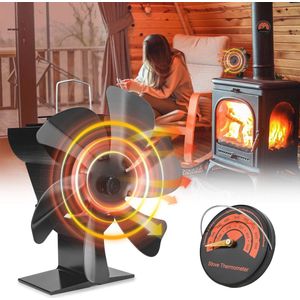 Kachelventilator voor Open Haard - 6 Bladen Thermo-Aangedreven, Stil en Efficiënt voor Hout/Gas/Pellet Fornuizen