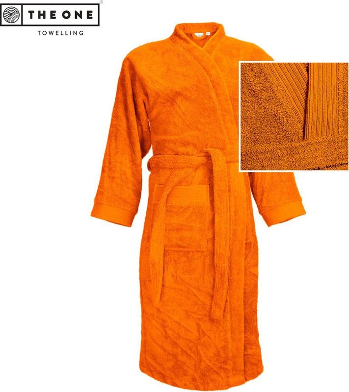 The One Towelling Badjas - Zachte kamerjas - Vocht absorberend - 100% Gekamd badstofkatoen - L/XL - Oranje