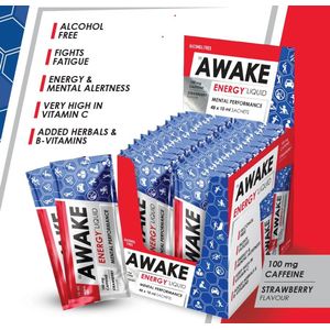 Awake Energy Liquid - Strawberry Flavour + Caffeine -Sports Drink - Energy Liquid - 48 x 10ml