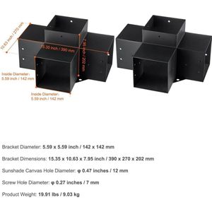 Vevor - Hoekankers - Hoekconnectoren - Pergolabeugelset - Metaal - DIY-paalbasisset - 6x6in - 2 stuks - Zwart