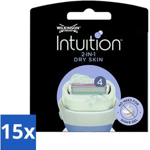 15 x Wilkinson Sword - Navulmesjes - Intuition Mesjes Dry Skin - Verzachtend - 3 mesjes - Scheerbeugel - Kokosmelk - Amandelolie - Hydraterend - Gevoelige Huid