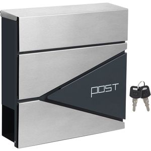 Brievenbus - Afsluitbare wandbrievenbus - Met krantenvak - Modern - Zilver