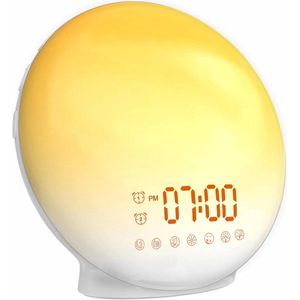 Wake Up Light Wekker - Lichtwekker - Simulatie Zonsopgang & Zonsondergang Met Natuurlijke Geluiden En FM-Radio - 2 Wekkers - Voor Slaapkamer Geel